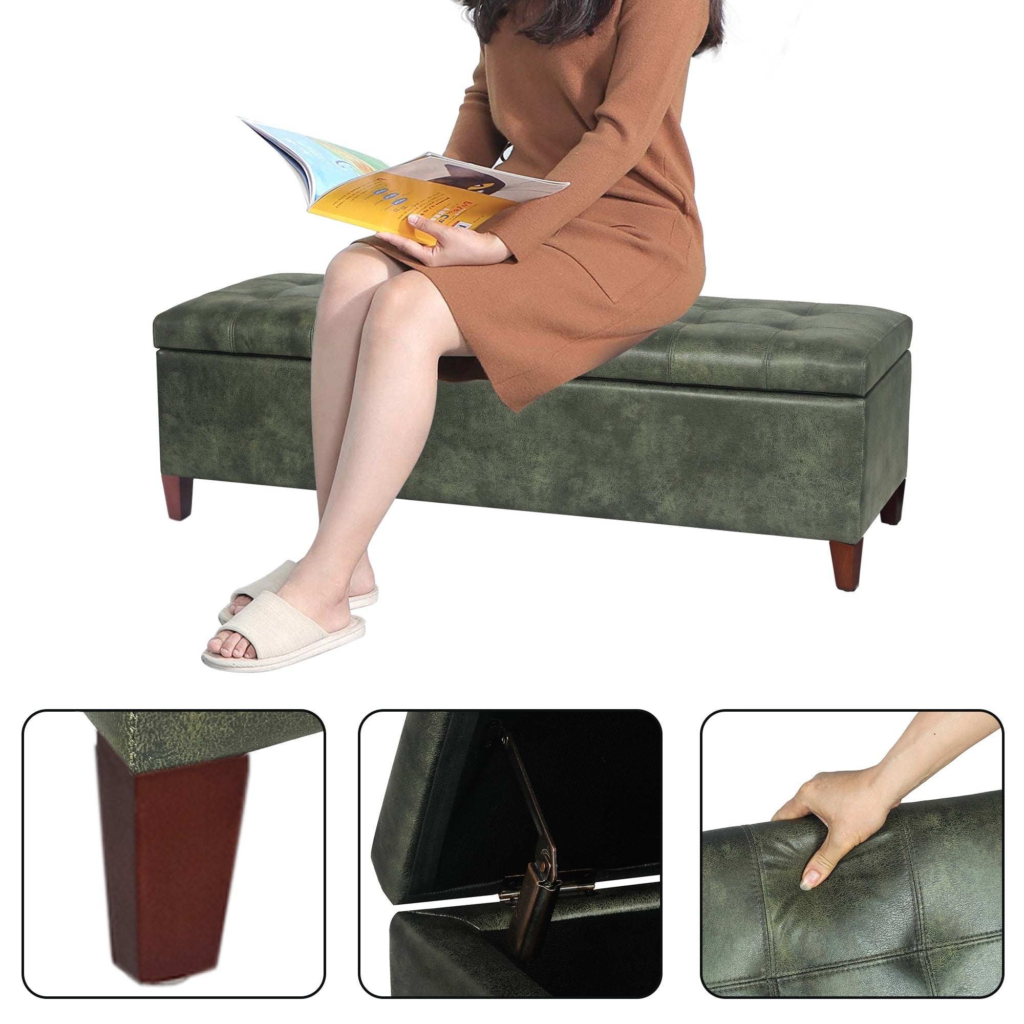 Adeco 50 Aufbewahrungshockerbank aus Kunstleder