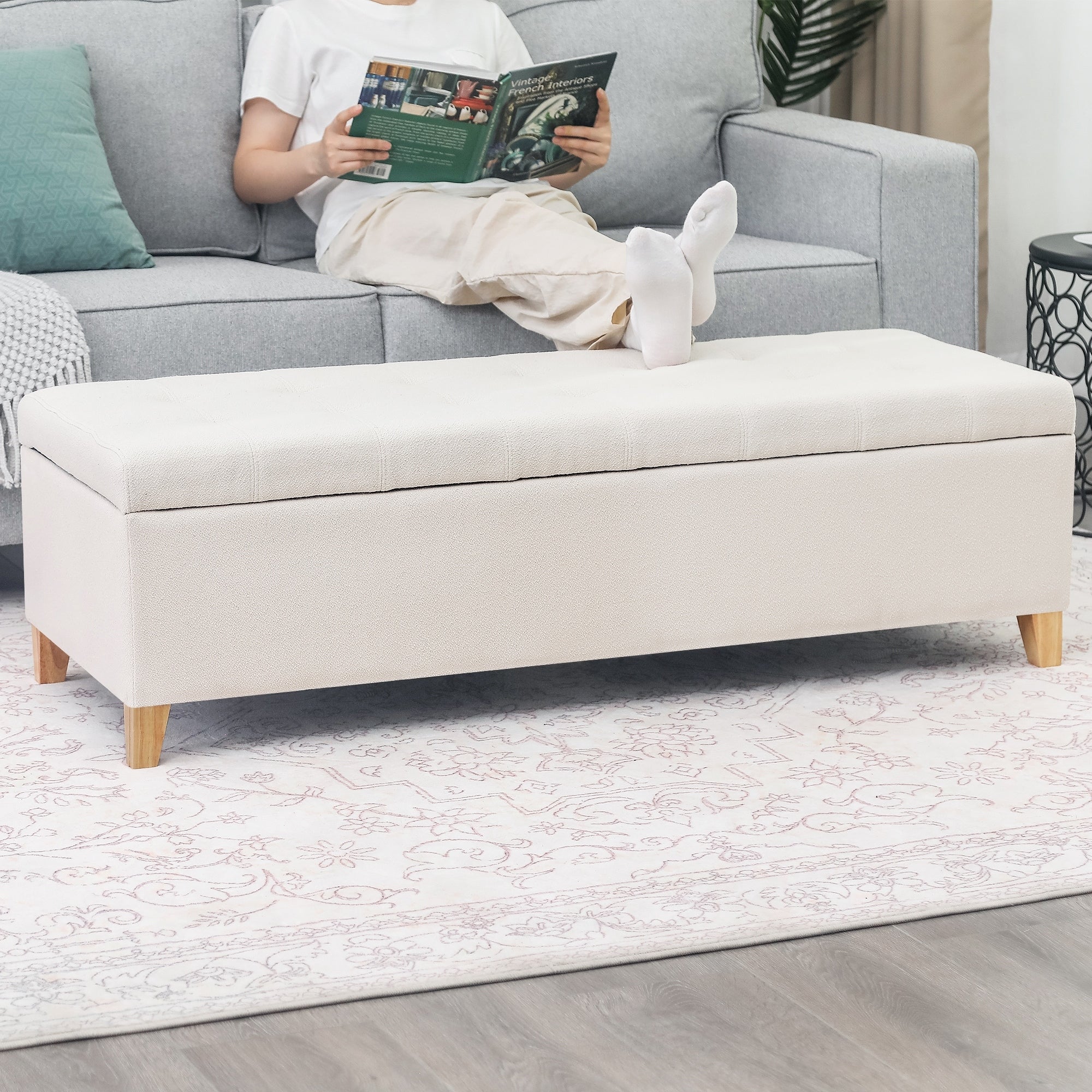 Adeco 50 Aufbewahrungshockerbank aus Kunstleder