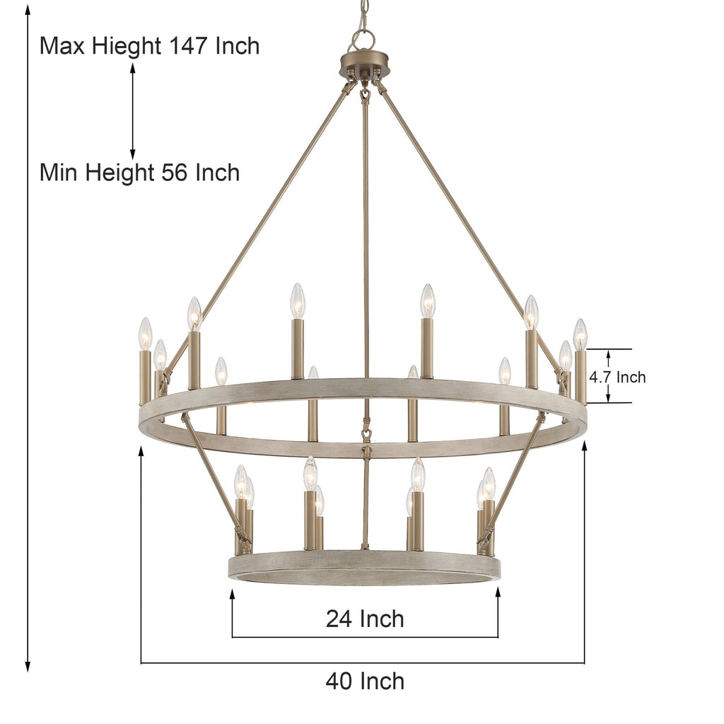 Acroma 20-flammiger Kronleuchter im modernen Landhausstil, 40 Zoll Durchmesser, rundes Wagenrad-Design, UL-zertifiziert