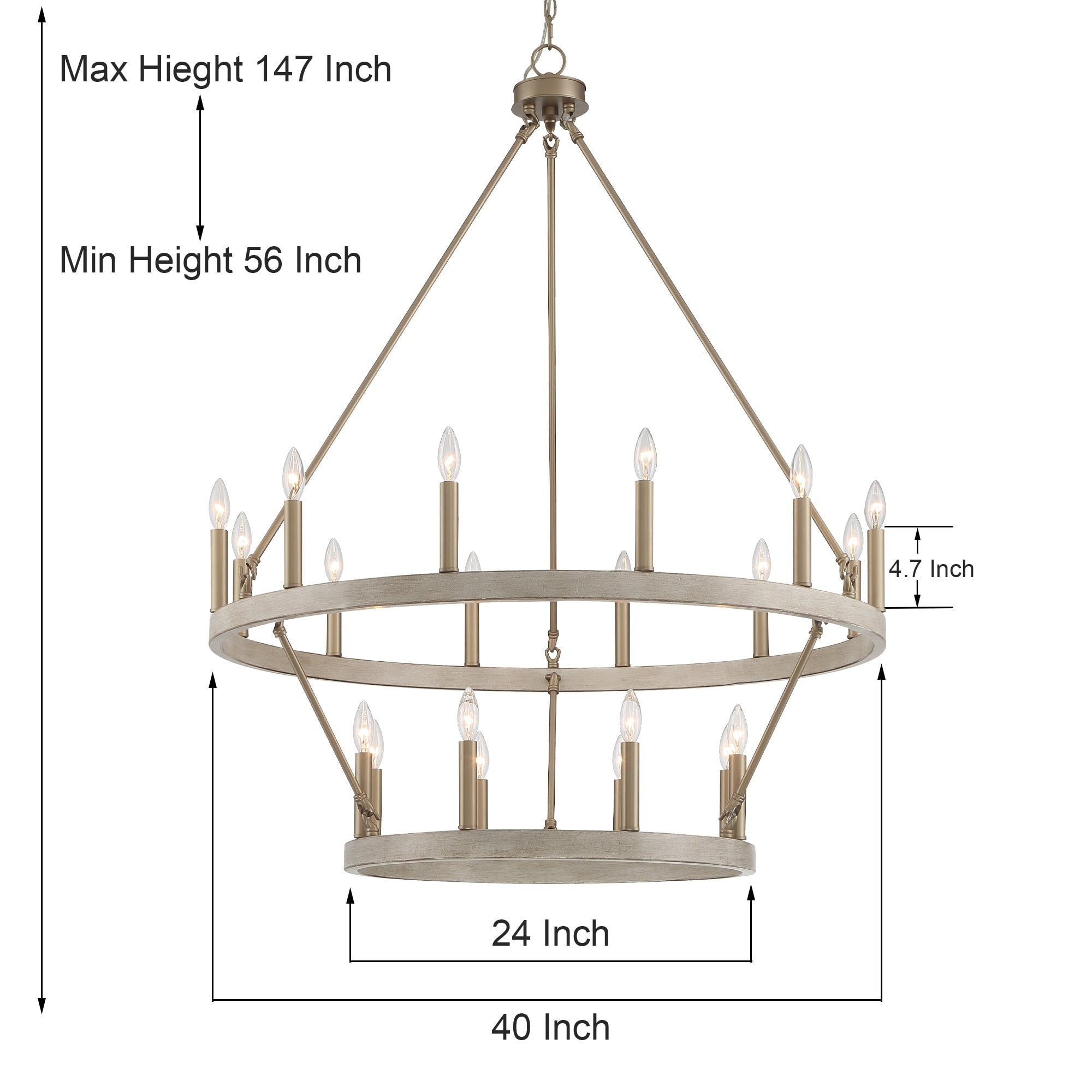 Acroma 20-flammiger Kronleuchter im modernen Landhausstil, 40 Zoll Durchmesser, rundes Wagenrad-Design, UL-zertifiziert