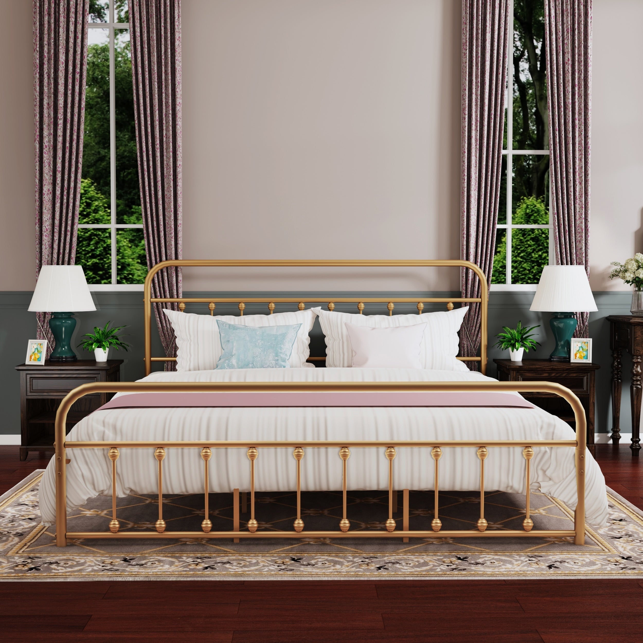 Alazyhome Schlichtes Vintage-Metall-Plattformbettgestell, einfache Montage