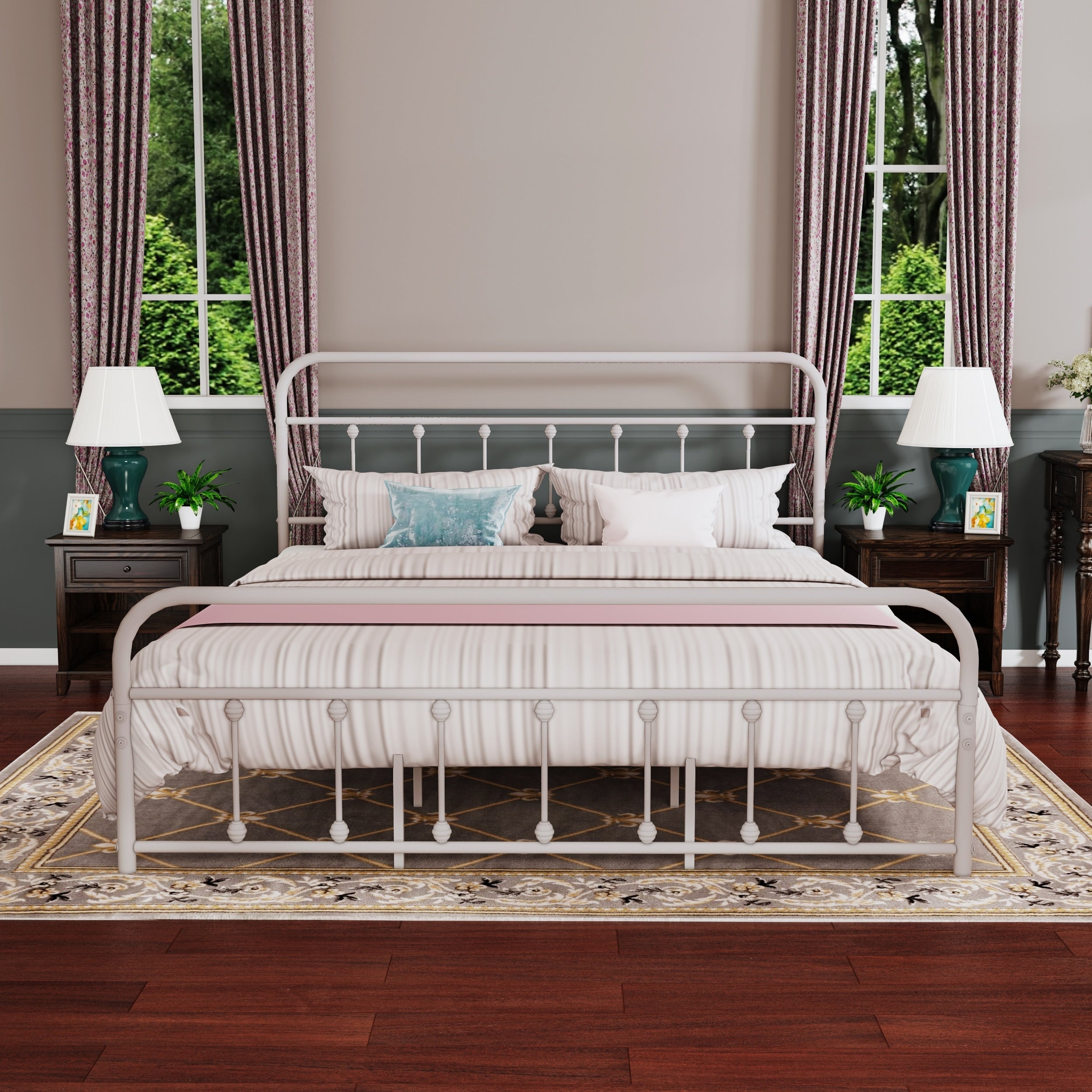 Alazyhome Schlichtes Vintage-Metall-Plattformbettgestell, einfache Montage