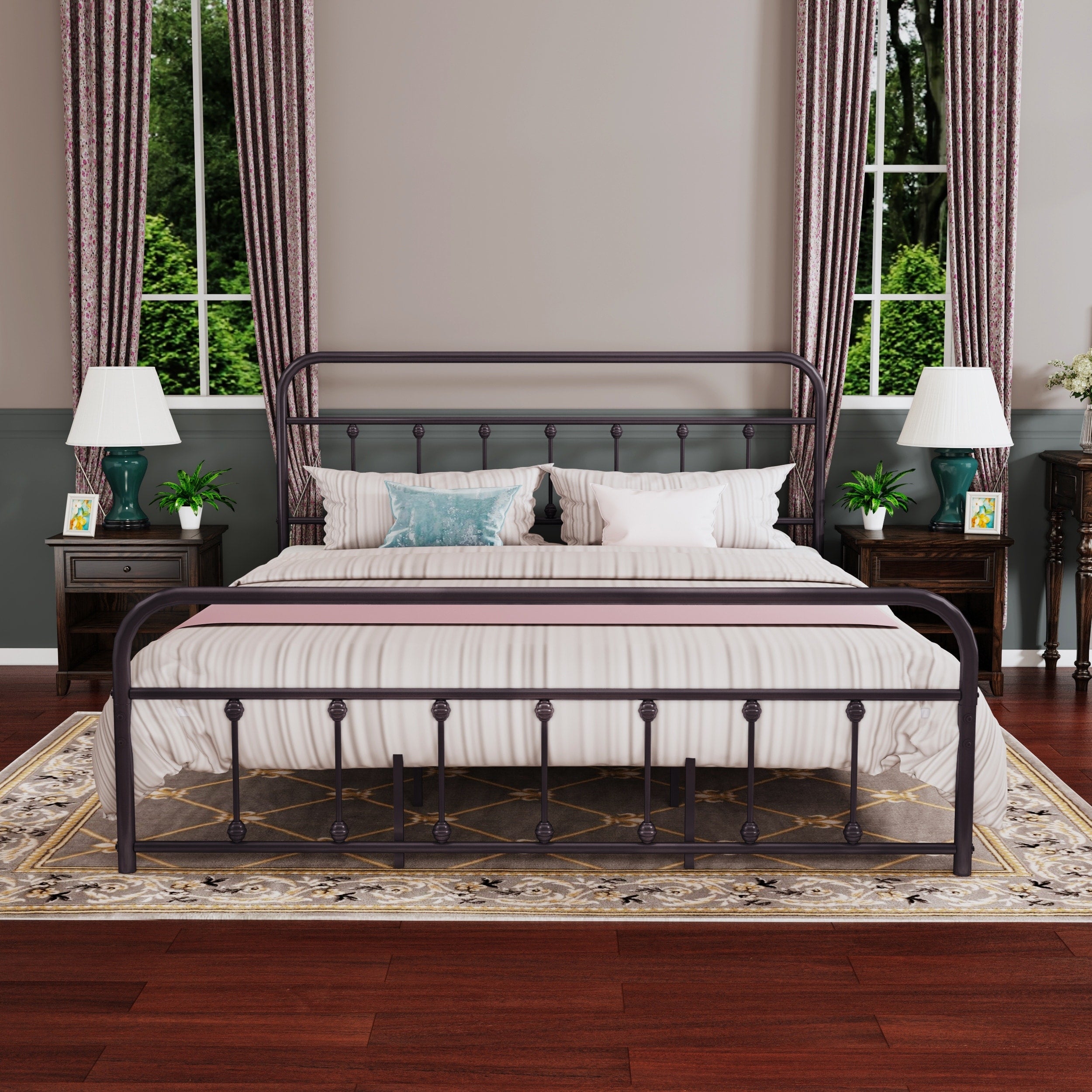 Alazyhome Schlichtes Vintage-Metall-Plattformbettgestell, einfache Montage