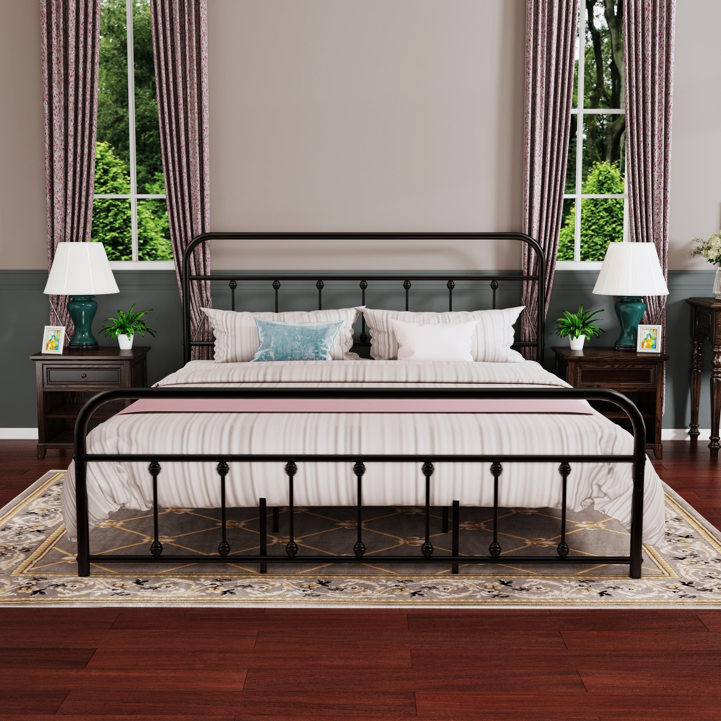 Alazyhome Schlichtes Vintage-Metall-Plattformbettgestell, einfache Montage