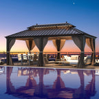 Erommy Pavillon mit festem Dach, Aluminiumrahmen und Doppeldach, permanenter Gartenpavillon inklusive Vorhängen und Moskitonetz für Terrasse und Garten