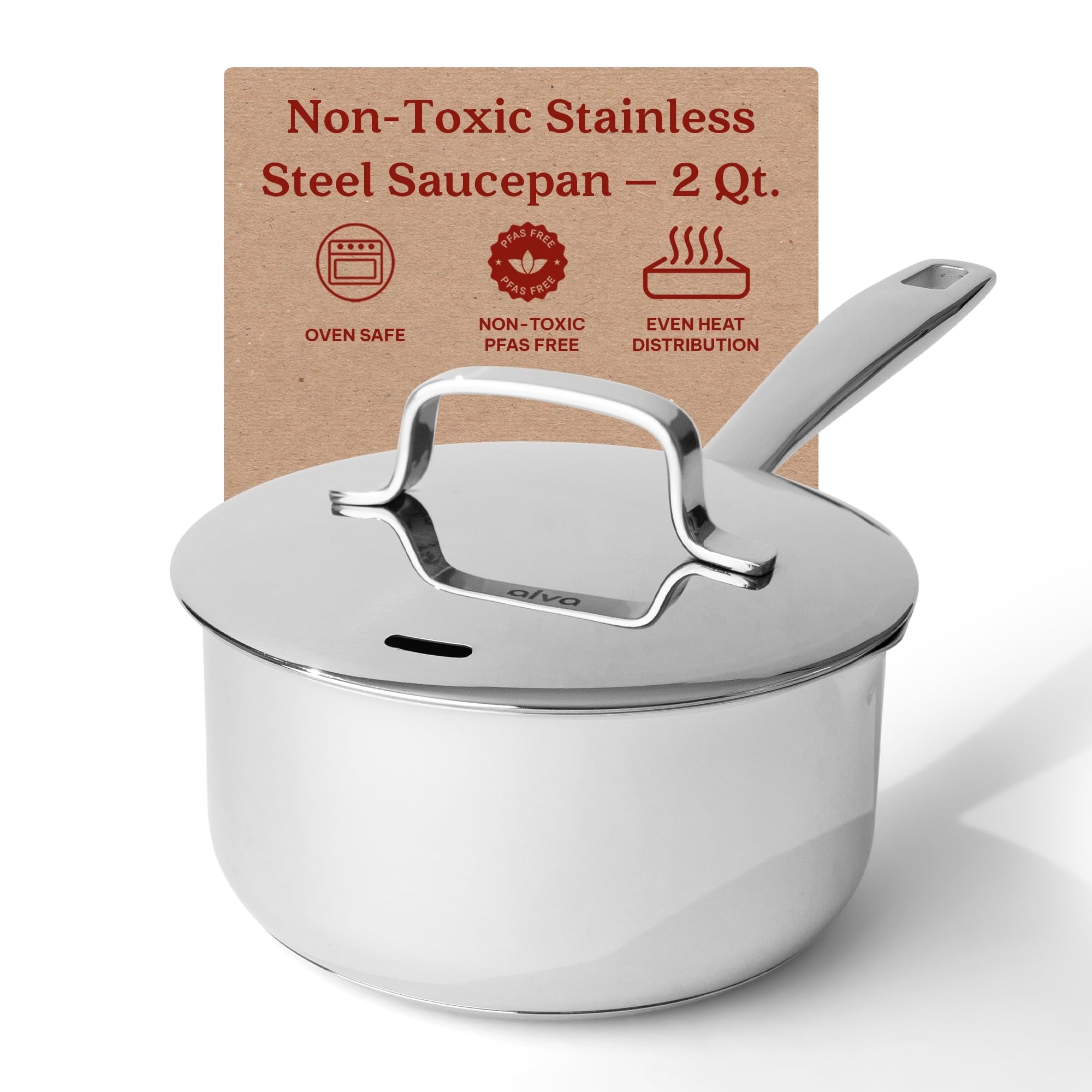 Alva Maestro Edelstahl-Kochtopf mit Deckel, 2-Liter-Topf mit Ausgießer – 6,3