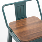 Barhocker mit Rückenlehne, 4er-Set, industrielle Metallbarhocker mit Holzsitzen