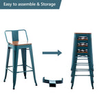 Barhocker mit Rückenlehne, 4er-Set, industrielle Metallbarhocker mit Holzsitzen