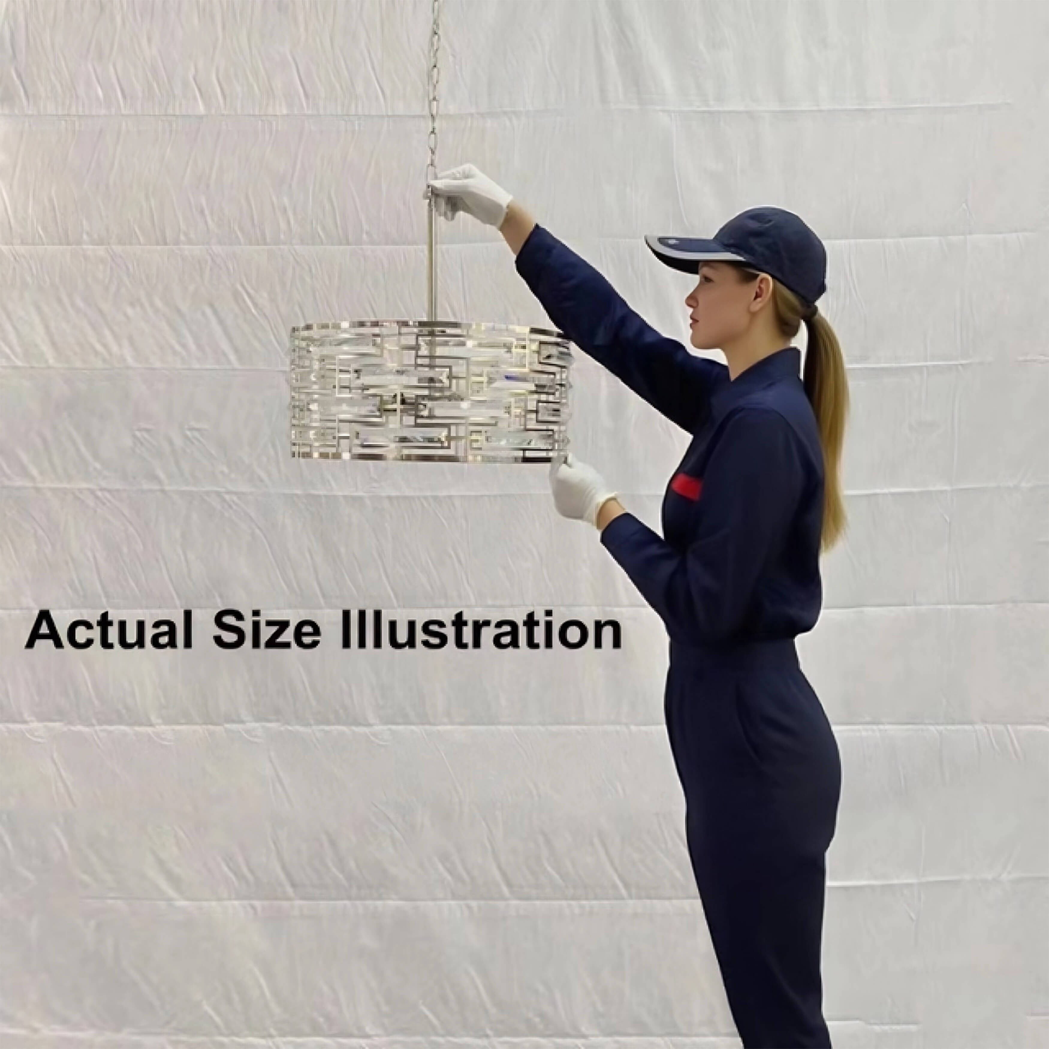 Anita-Kronleuchter mit Trommelschirm und klarem Glasprisma