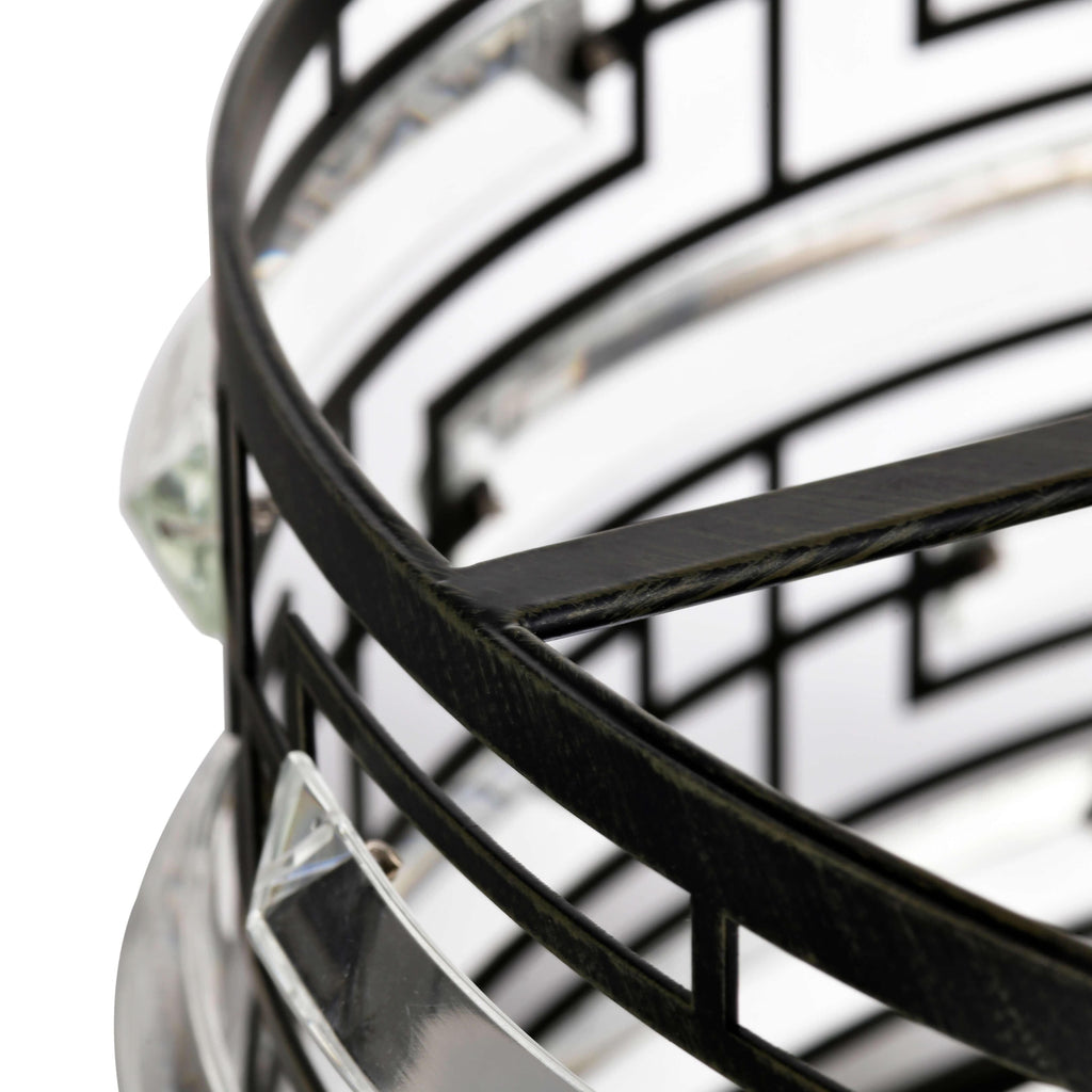 Anita-Kronleuchter mit Trommelschirm und klarem Glasprisma