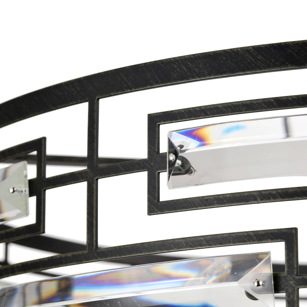 Anita-Kronleuchter mit Trommelschirm und klarem Glasprisma