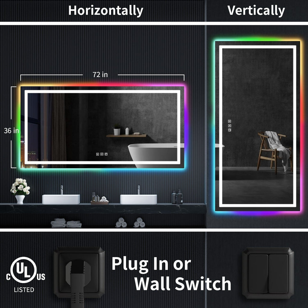 Antibeschlag-Badezimmerspiegel mit RGB-Hintergrundbeleuchtung und LED-Frontbeleuchtung