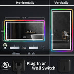 Antibeschlag-Badezimmerspiegel mit RGB-Hintergrundbeleuchtung und LED-Frontbeleuchtung