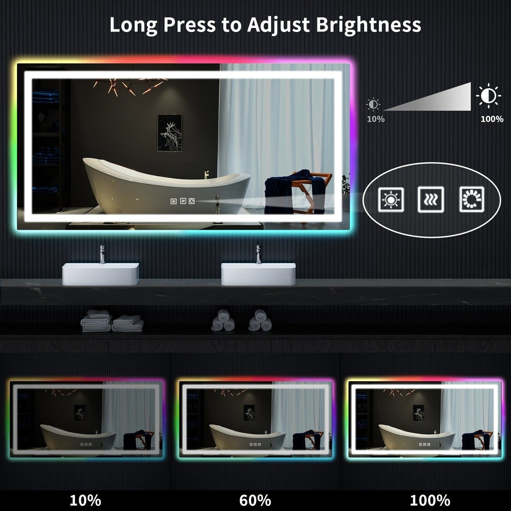 Antibeschlag-Badezimmerspiegel mit RGB-Hintergrundbeleuchtung und LED-Frontbeleuchtung