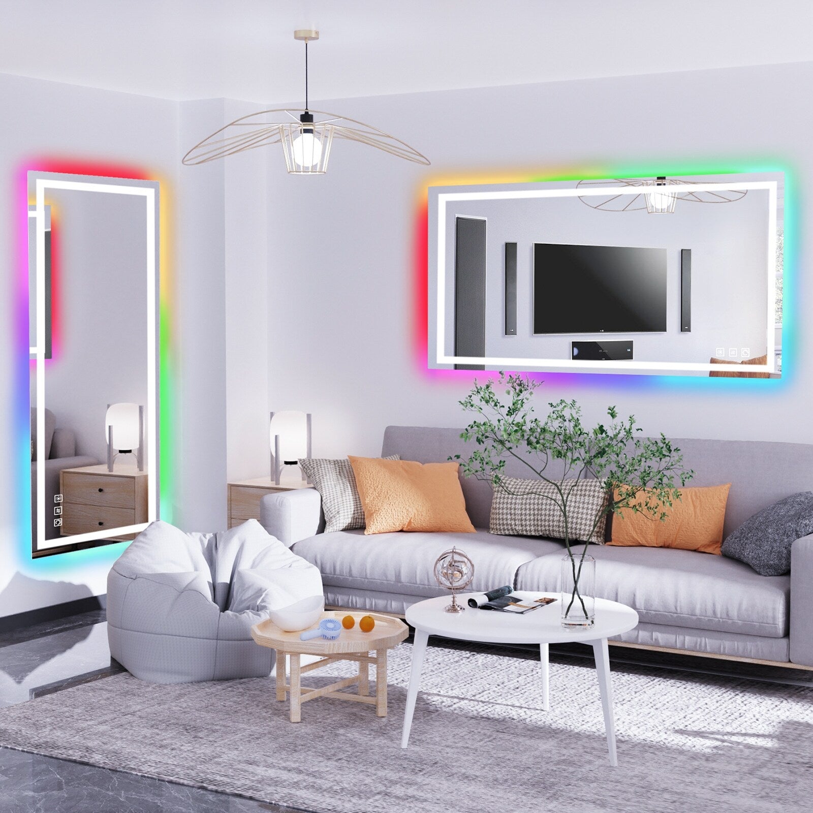 Antibeschlag-Badezimmerspiegel mit RGB-Hintergrundbeleuchtung und LED-Frontbeleuchtung