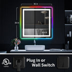 Antibeschlag-Badezimmerspiegel mit RGB-Hintergrundbeleuchtung und LED-Frontbeleuchtung