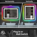 Antibeschlag-Badezimmerspiegel mit RGB-Hintergrundbeleuchtung und LED-Frontbeleuchtung