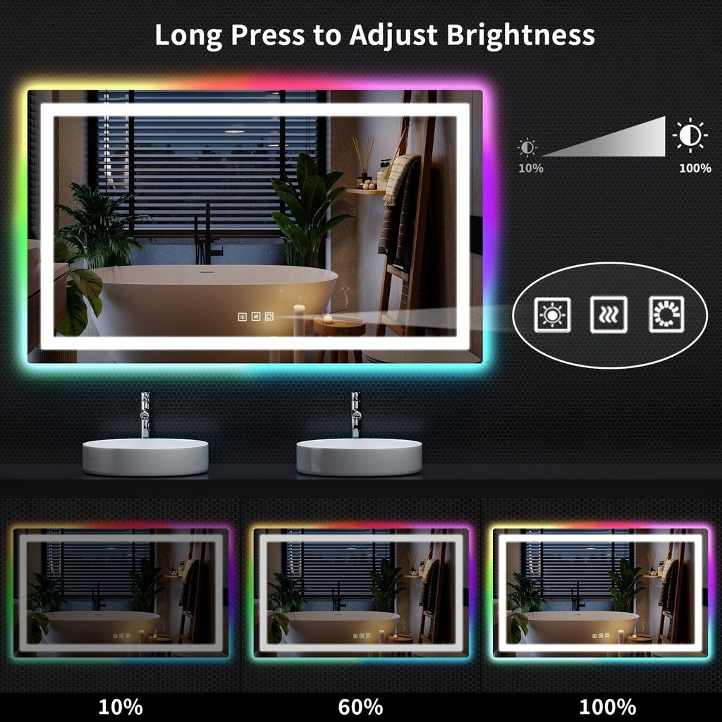 Antibeschlag-Badezimmerspiegel mit RGB-Hintergrundbeleuchtung und LED-Frontbeleuchtung