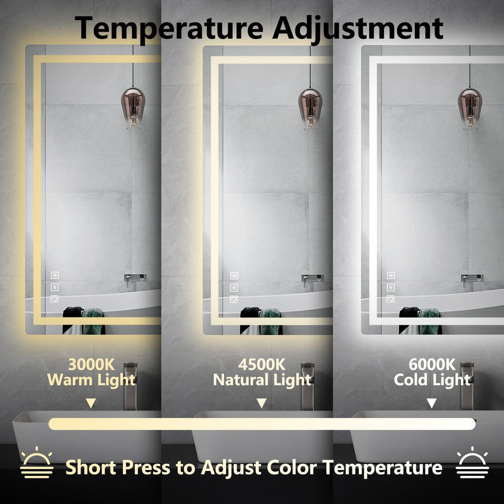 Antibeschlag-Badezimmerspiegel mit RGB-Hintergrundbeleuchtung und LED-Frontbeleuchtung