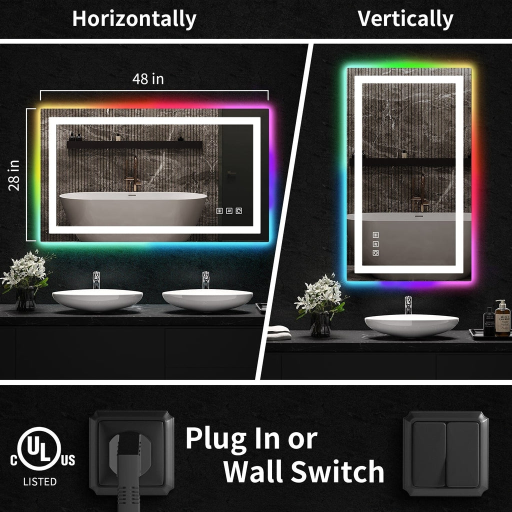 Antibeschlag-Badezimmerspiegel mit RGB-Hintergrundbeleuchtung und LED-Frontbeleuchtung