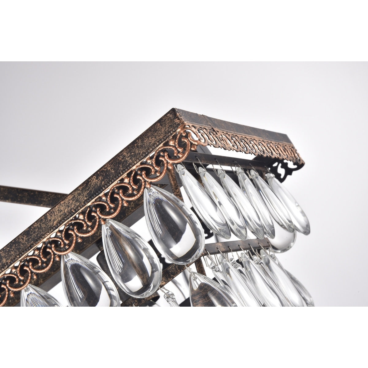 Rechteckige Kücheninselleuchte mit 6 Leuchten und Kristallanhänger in Antikbronze – Antikbronze