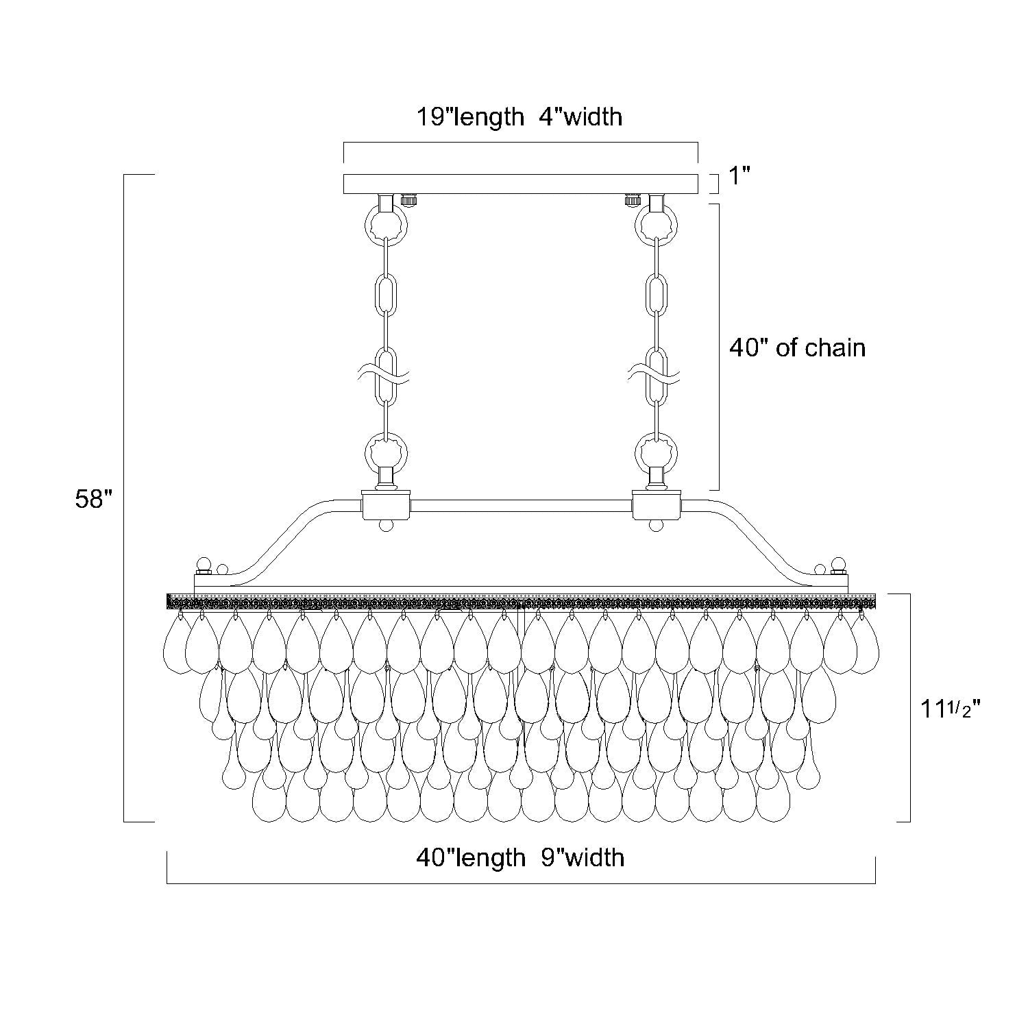 Rechteckige Kücheninselleuchte mit 6 Leuchten und Kristallanhänger in Antikbronze – Antikbronze