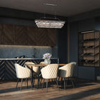 Rechteckige Kücheninselleuchte mit 6 Leuchten und Kristallanhänger in Antikbronze – Antikbronze