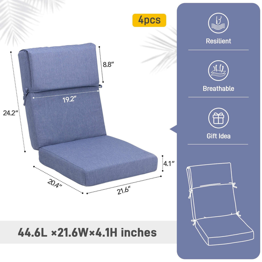 Aoodor Terrassen-Hochlehnen-Stuhlkissen-Set, 4-teilig, 46 x 21 x 4 Zoll (nur Kissen)