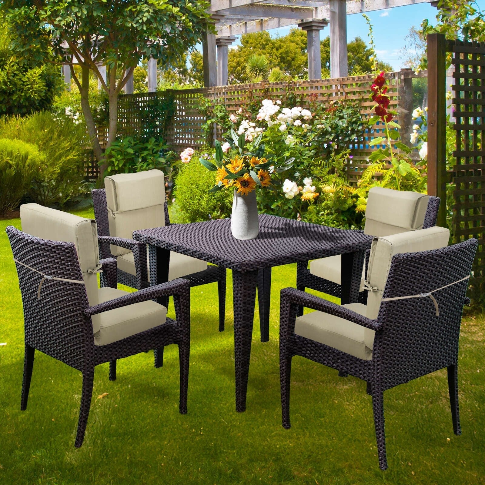 Aoodor Terrassen-Hochlehnen-Stuhlkissen-Set, 4-teilig, 46 x 21 x 4 Zoll (nur Kissen)