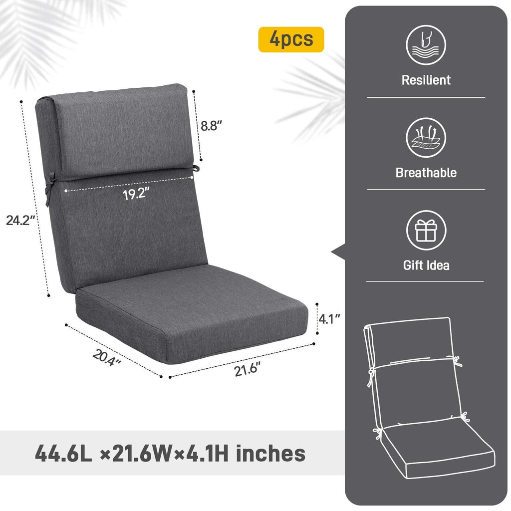 Aoodor Terrassen-Hochlehnen-Stuhlkissen-Set, 4-teilig, 46 x 21 x 4 Zoll (nur Kissen)