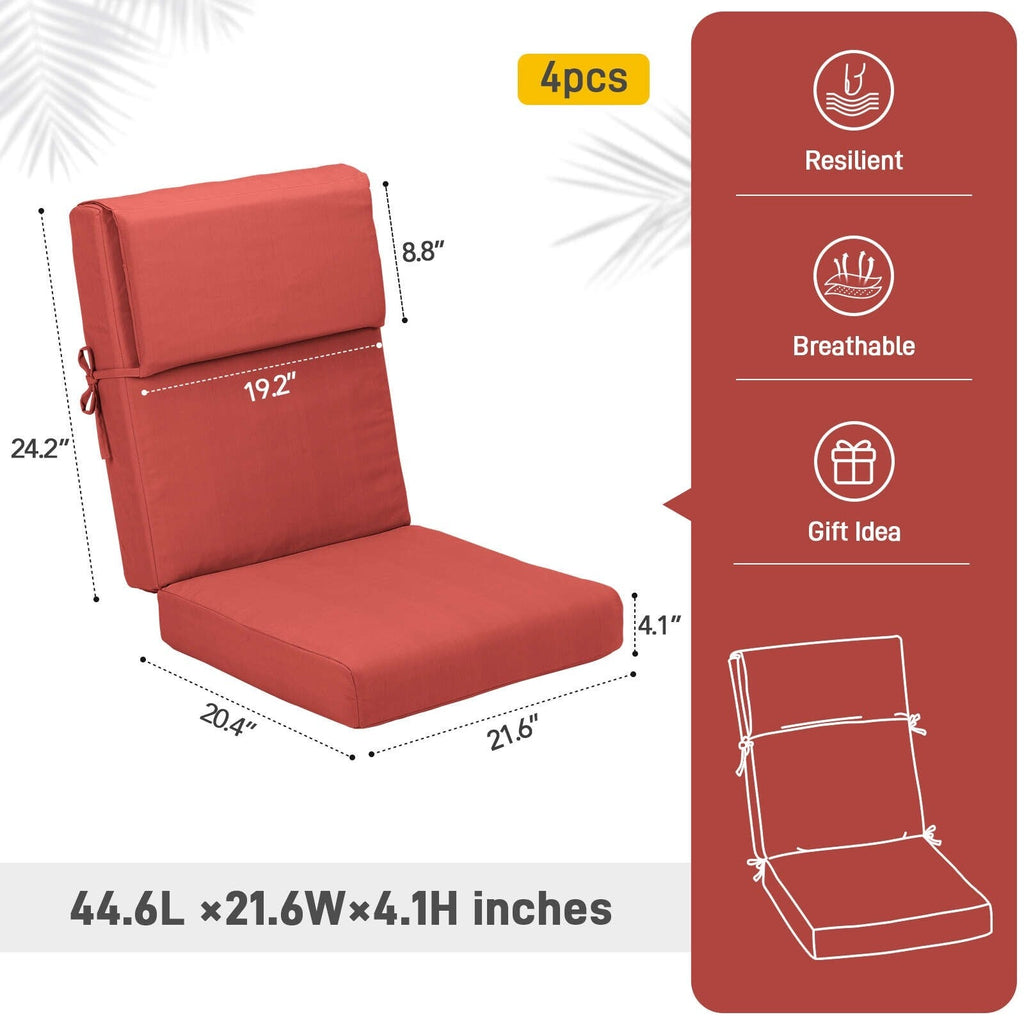 Aoodor Terrassen-Hochlehnen-Stuhlkissen-Set, 4-teilig, 46 x 21 x 4 Zoll (nur Kissen)