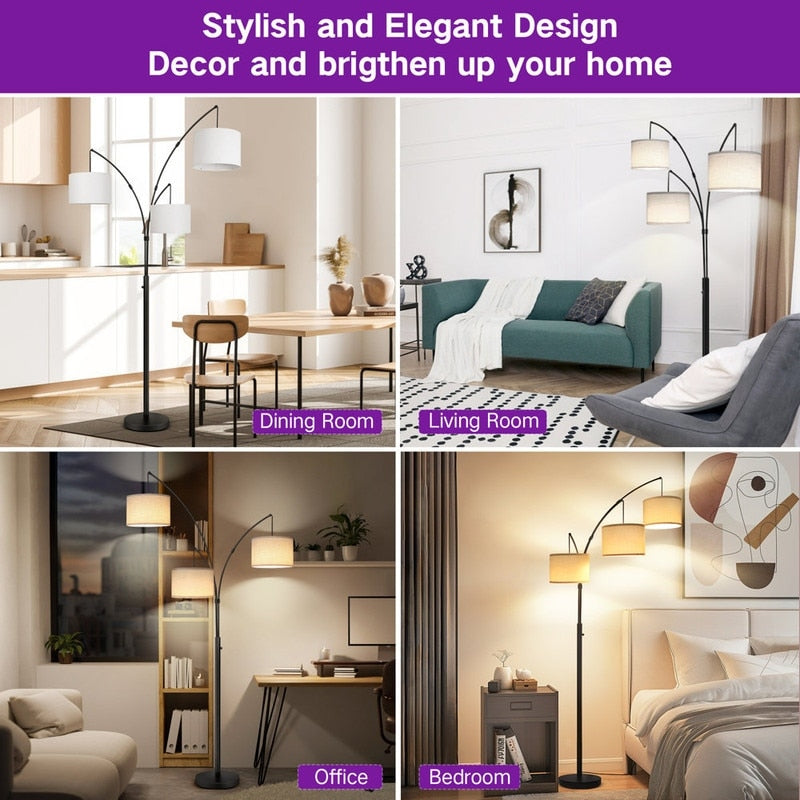 Dimmbare LED-Bogenstehleuchte, modernes schwarzes Modell mit 3 Leuchten