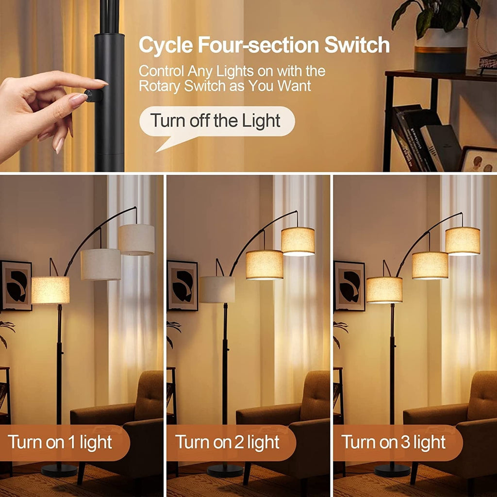 Dimmbare LED-Bogenstehleuchte, modernes schwarzes Modell mit 3 Leuchten