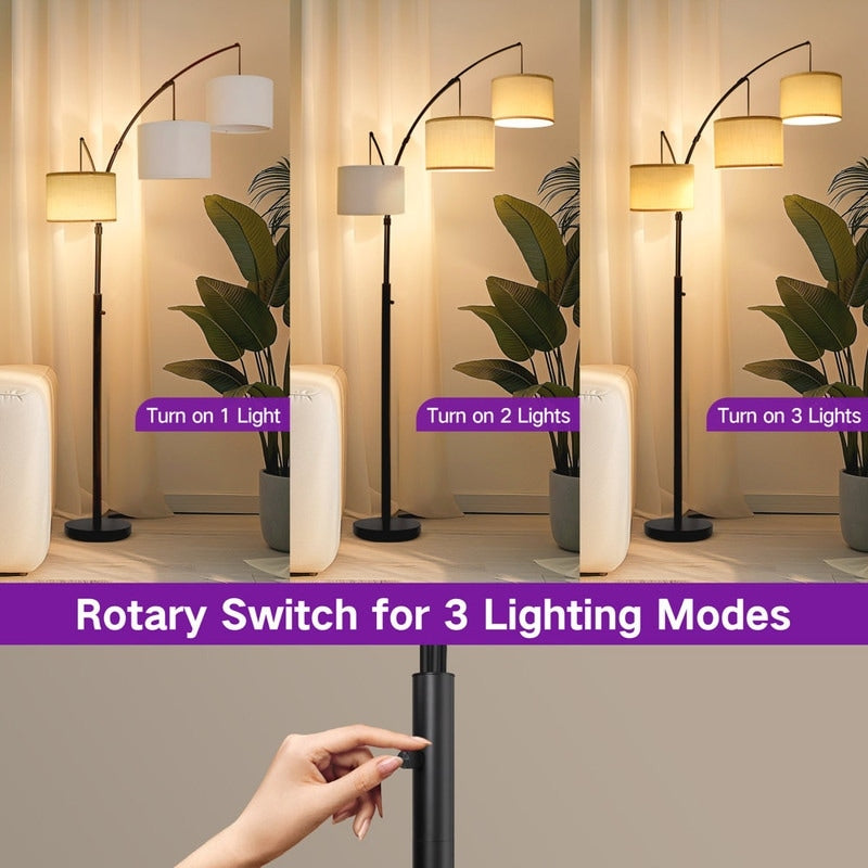 Dimmbare LED-Bogenstehleuchte, modernes schwarzes Modell mit 3 Leuchten
