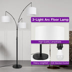 Dimmbare LED-Bogenstehleuchte, modernes schwarzes Modell mit 3 Leuchten