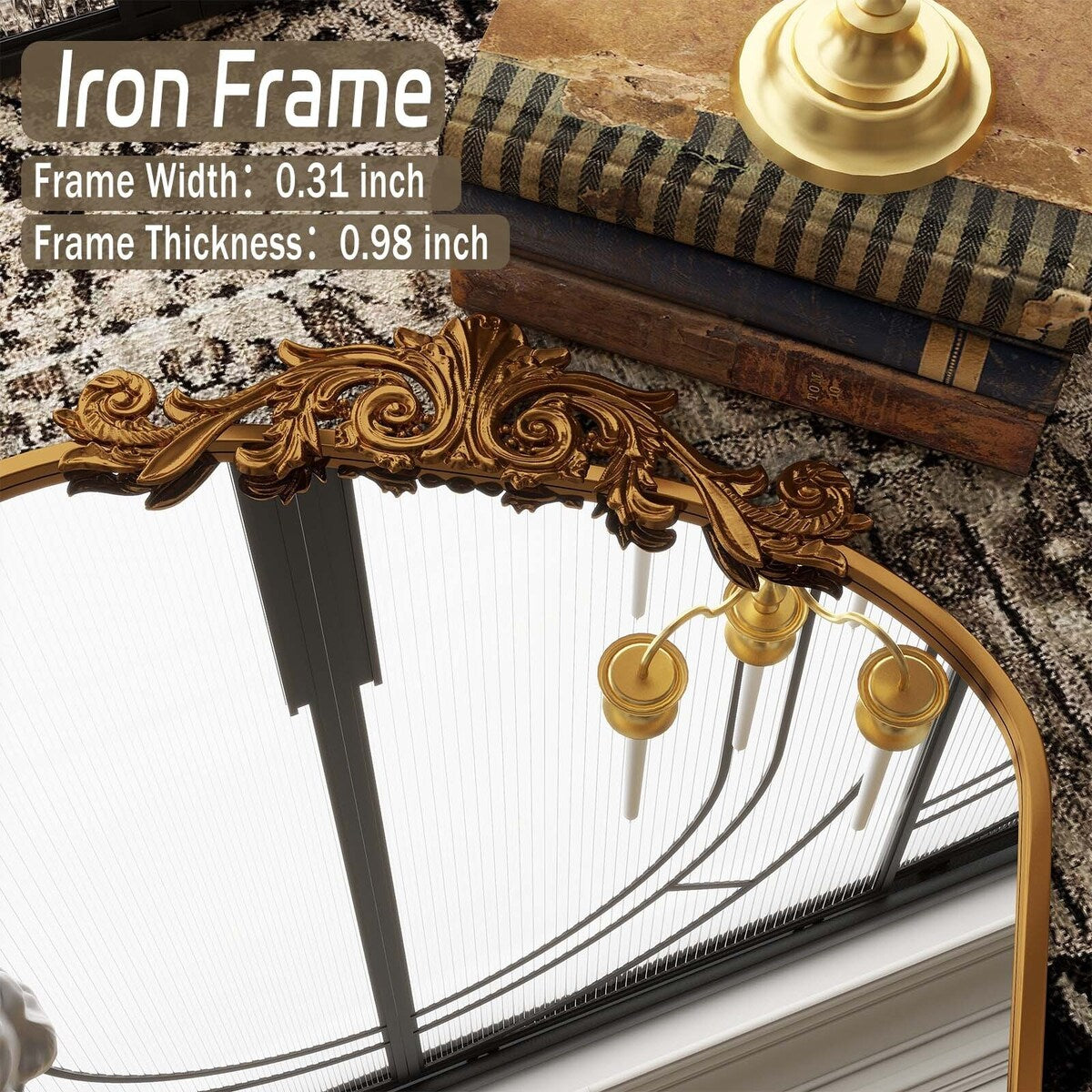 Gewölbter Ganzkörperspiegel mit barockem Blumendekor