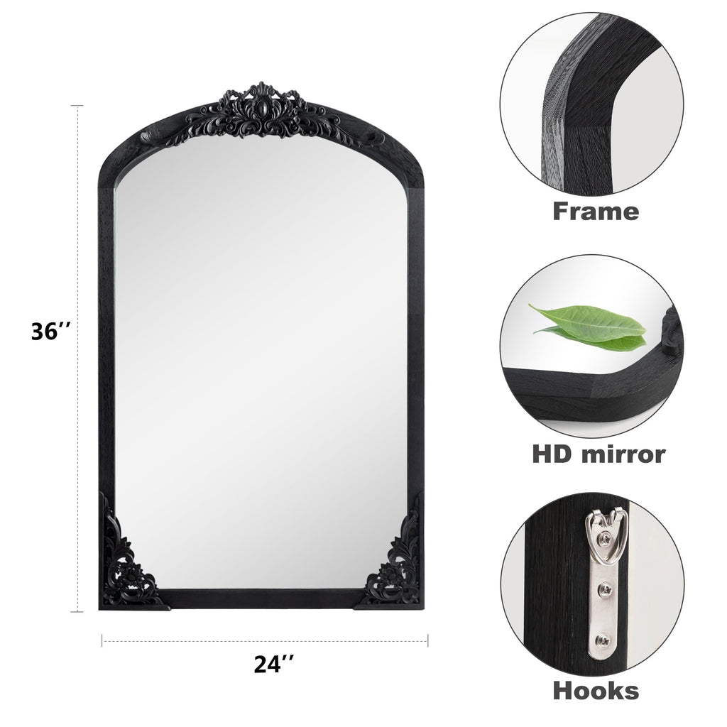 Gewölbter, raumhoher Standspiegel aus Massivholz mit Schnitzereien