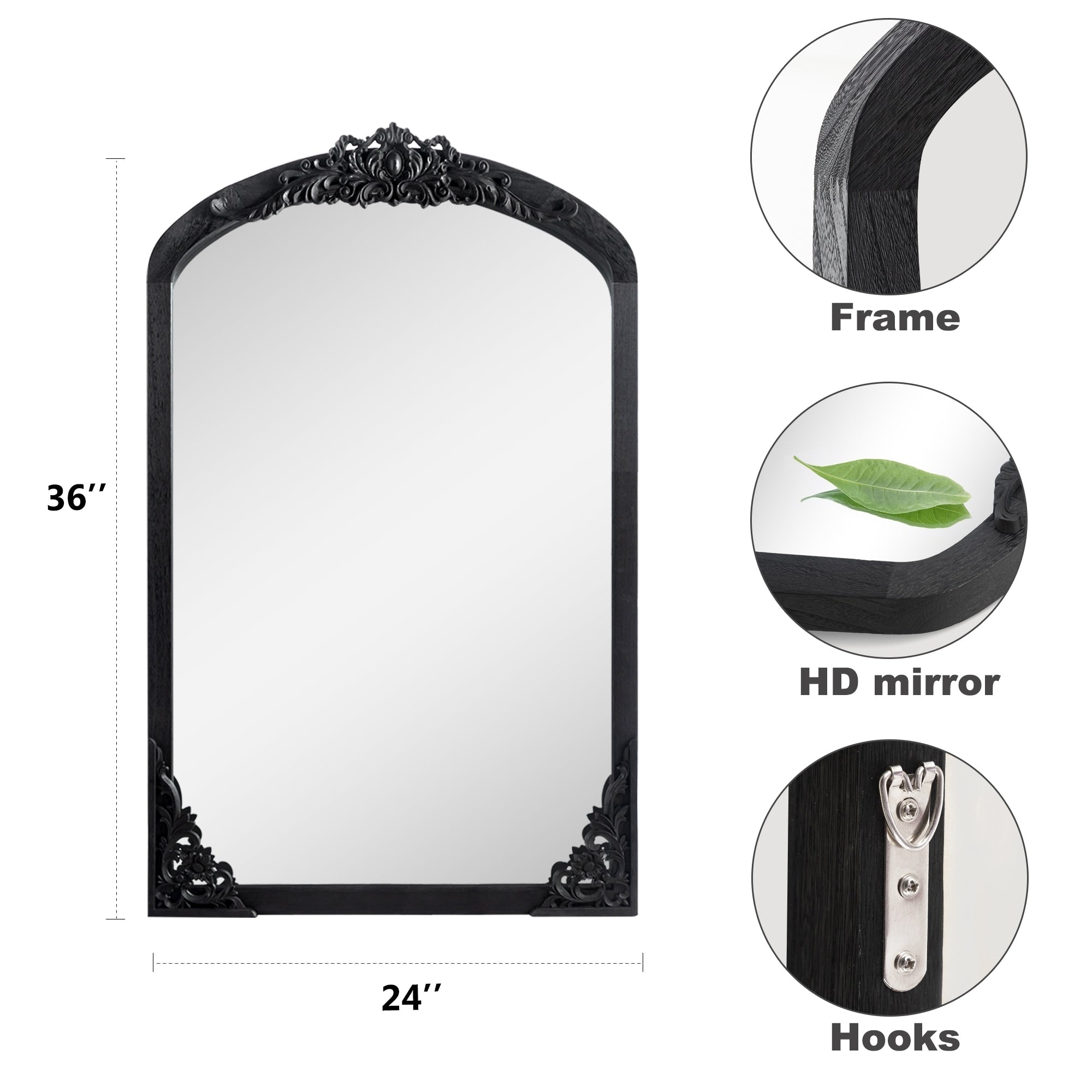 Gewölbter, raumhoher Standspiegel aus Massivholz mit Schnitzereien