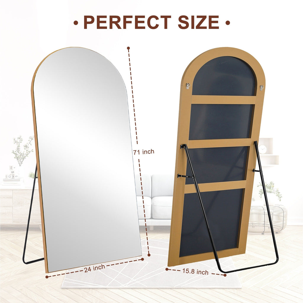 Gebogener, raumhoher Standspiegel aus Holz, Wandspiegel