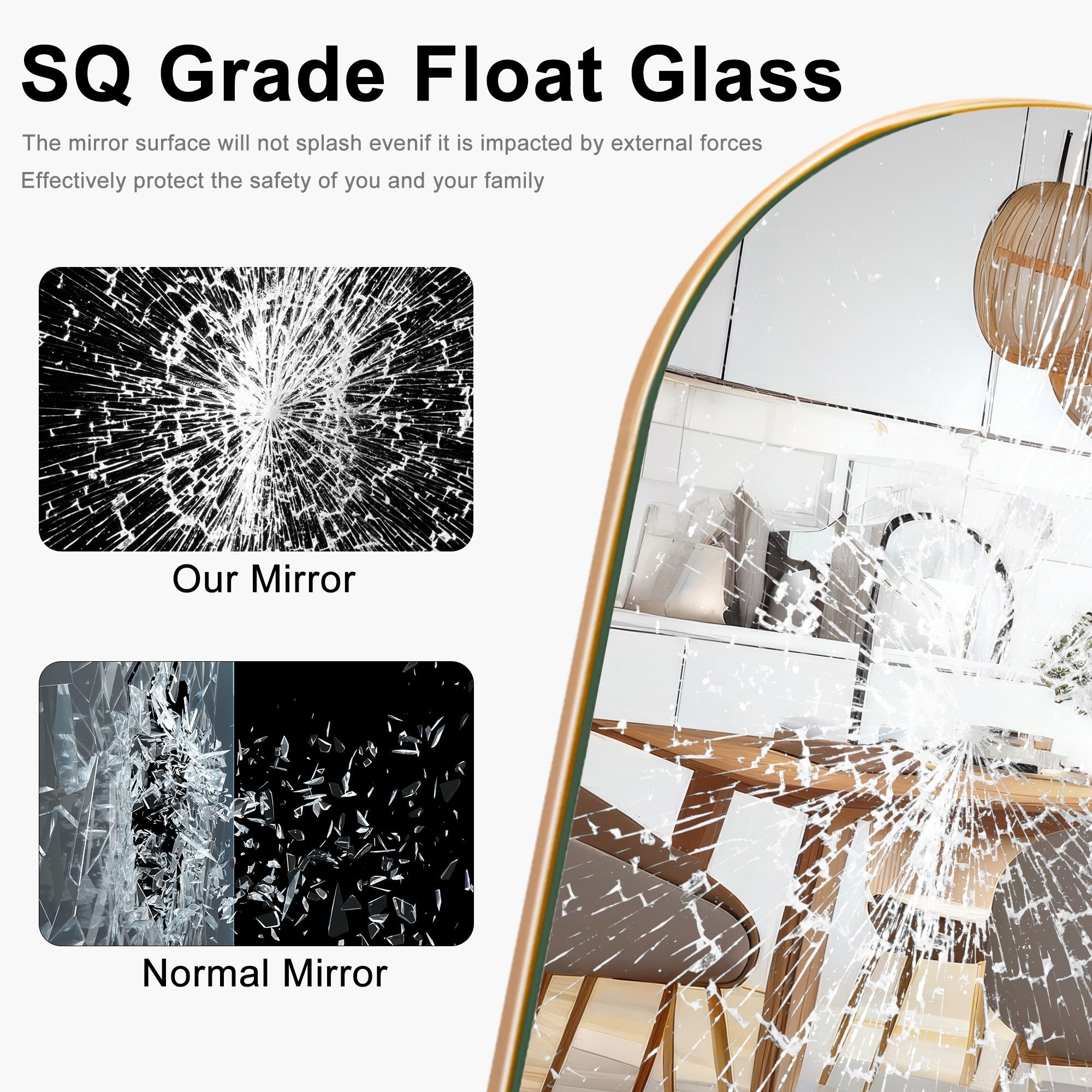 Gebogener, raumhoher Standspiegel aus Holz, Wandspiegel