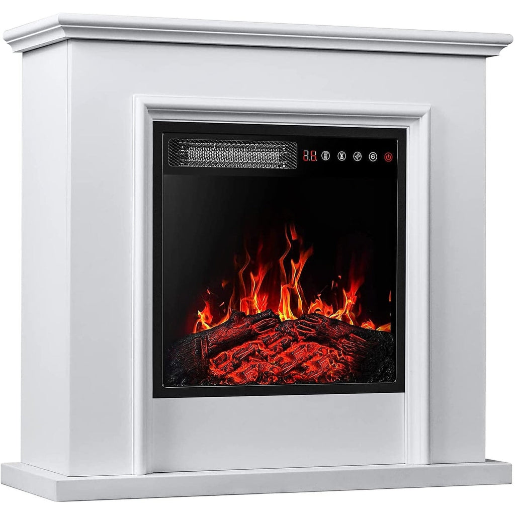 BOSSIN 43 Elektrokamin mit Kaminsims, 23-Zoll-Elektrokamineinsatz, freistehender TV-Ständer mit Kamin und hölzerner Feuerbox