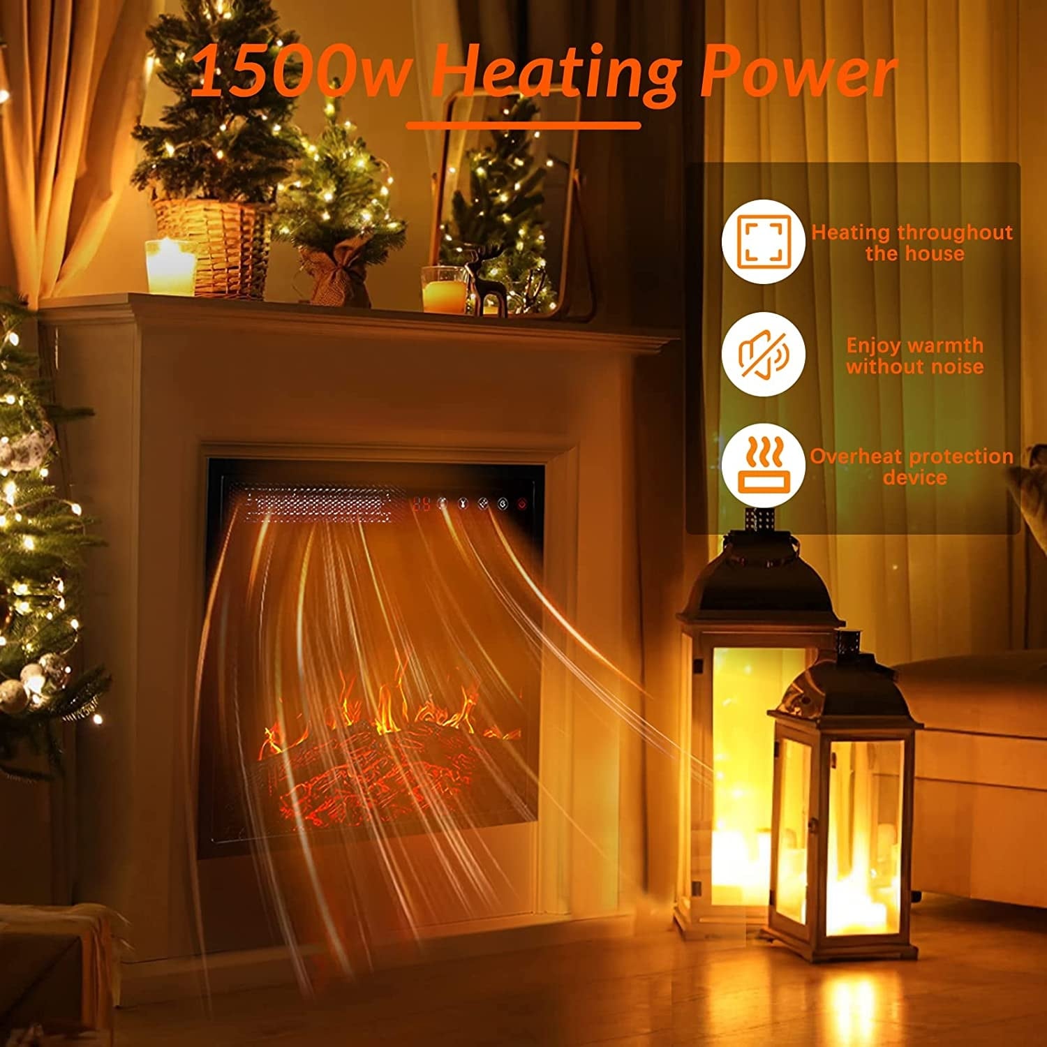 BOSSIN 43 Elektrokamin mit Kaminsims, 23-Zoll-Elektrokamineinsatz, freistehender TV-Ständer mit Kamin und hölzerner Feuerbox