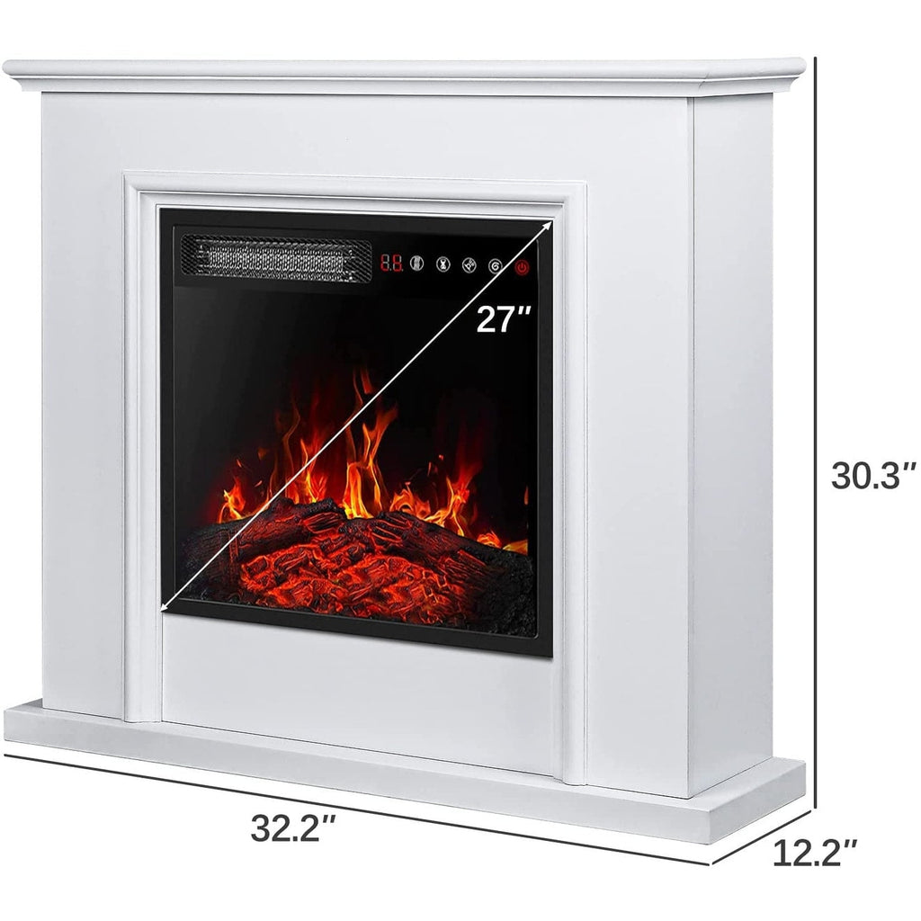 BOSSIN 43 Elektrokamin mit Kaminsims, 23-Zoll-Elektrokamineinsatz, freistehender TV-Ständer mit Kamin und hölzerner Feuerbox