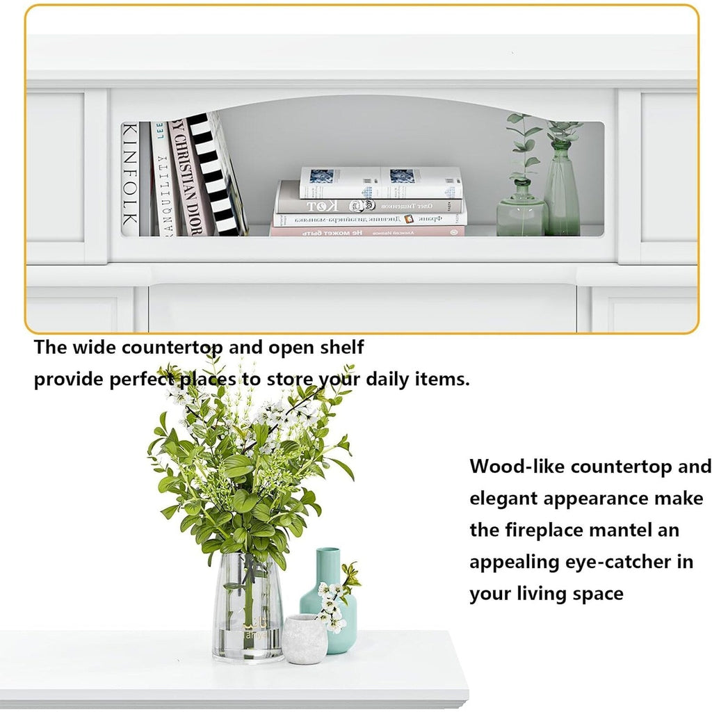 BOSSIN 43 Elektrokamin mit Kaminsims, 23-Zoll-Elektrokamineinsatz, freistehender TV-Ständer mit Kamin und hölzerner Feuerbox