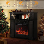 BOSSIN 43 Elektrokamin mit Kaminsims, 23-Zoll-Elektrokamineinsatz, freistehender TV-Ständer mit Kamin und hölzerner Feuerbox