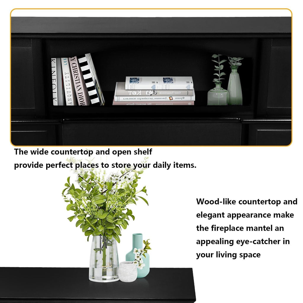 BOSSIN 43 Elektrokamin mit Kaminsims, 23-Zoll-Elektrokamineinsatz, freistehender TV-Ständer mit Kamin und hölzerner Feuerbox