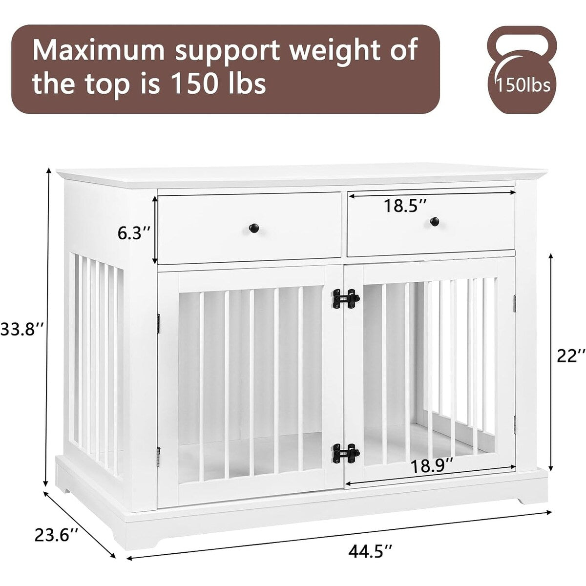 BOSSIN 112 cm große Hundebox, Beistelltisch aus Holz mit Schubladen, dekorative Hundebox/Hundehütte