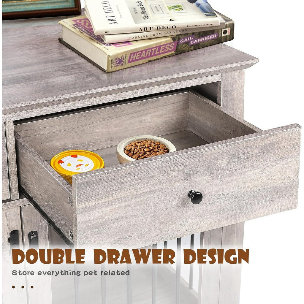 BOSSIN 112 cm große Hundebox, Beistelltisch aus Holz mit Schubladen, dekorative Hundebox/Hundehütte