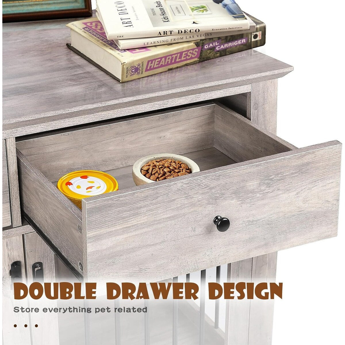 BOSSIN 112 cm große Hundebox, Beistelltisch aus Holz mit Schubladen, dekorative Hundebox/Hundehütte