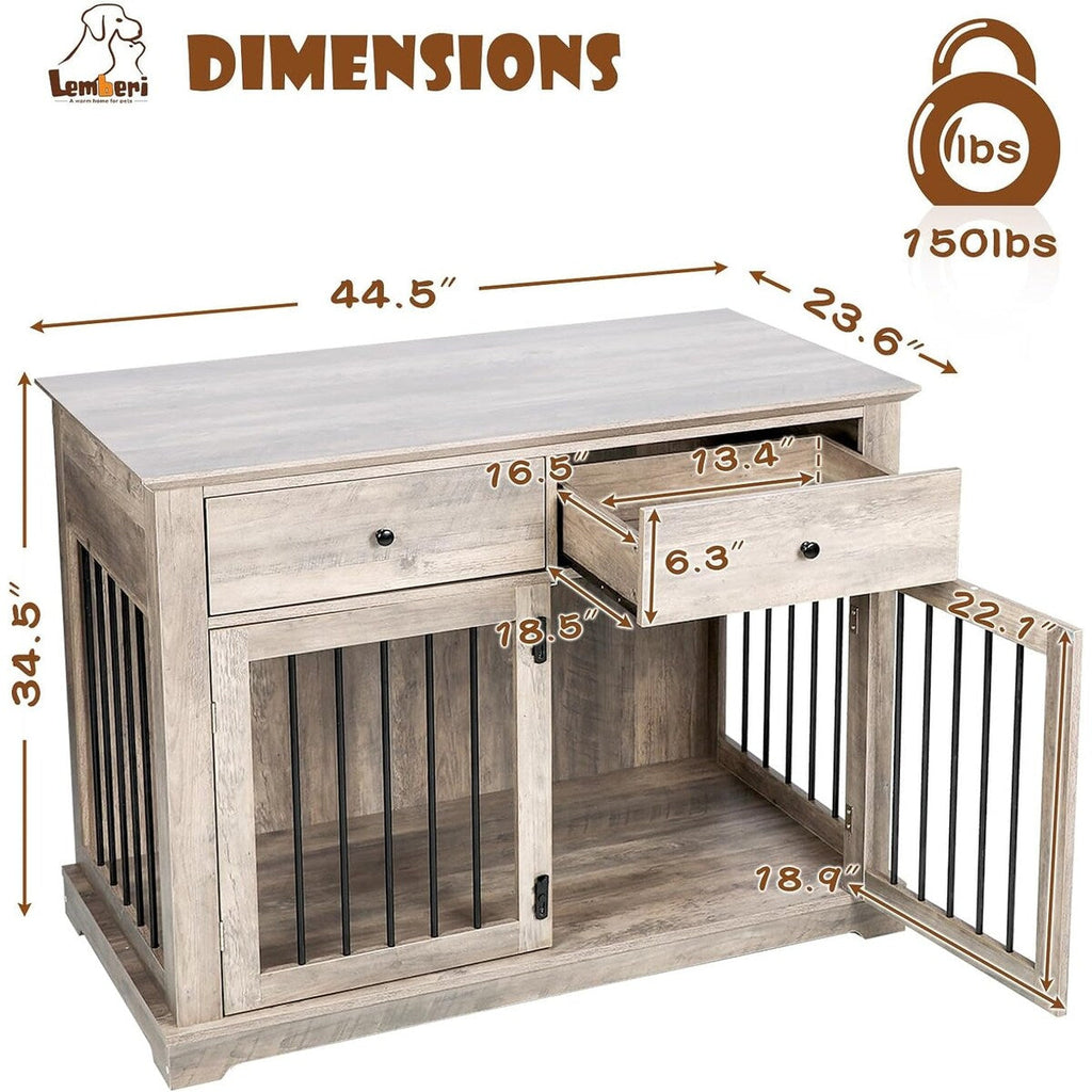 BOSSIN 112 cm große Hundebox, Beistelltisch aus Holz mit Schubladen, dekorative Hundebox/Hundehütte